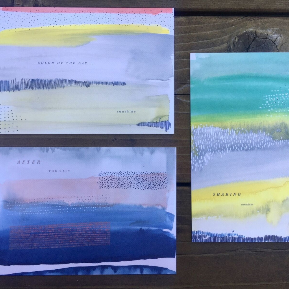 Anthropologie Mini Art Prints Original Abstract Artwork Postcards , SET OF 3